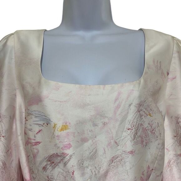 BCBG Maxazria Pink White Floral Satin Mini Dress Belted Pockets NWT 16 $348 MSRP - Picture 3 of 16